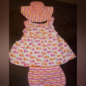 2 New Gerber Girl's 3pc Sun Dress Sets dress diaper cover and hat